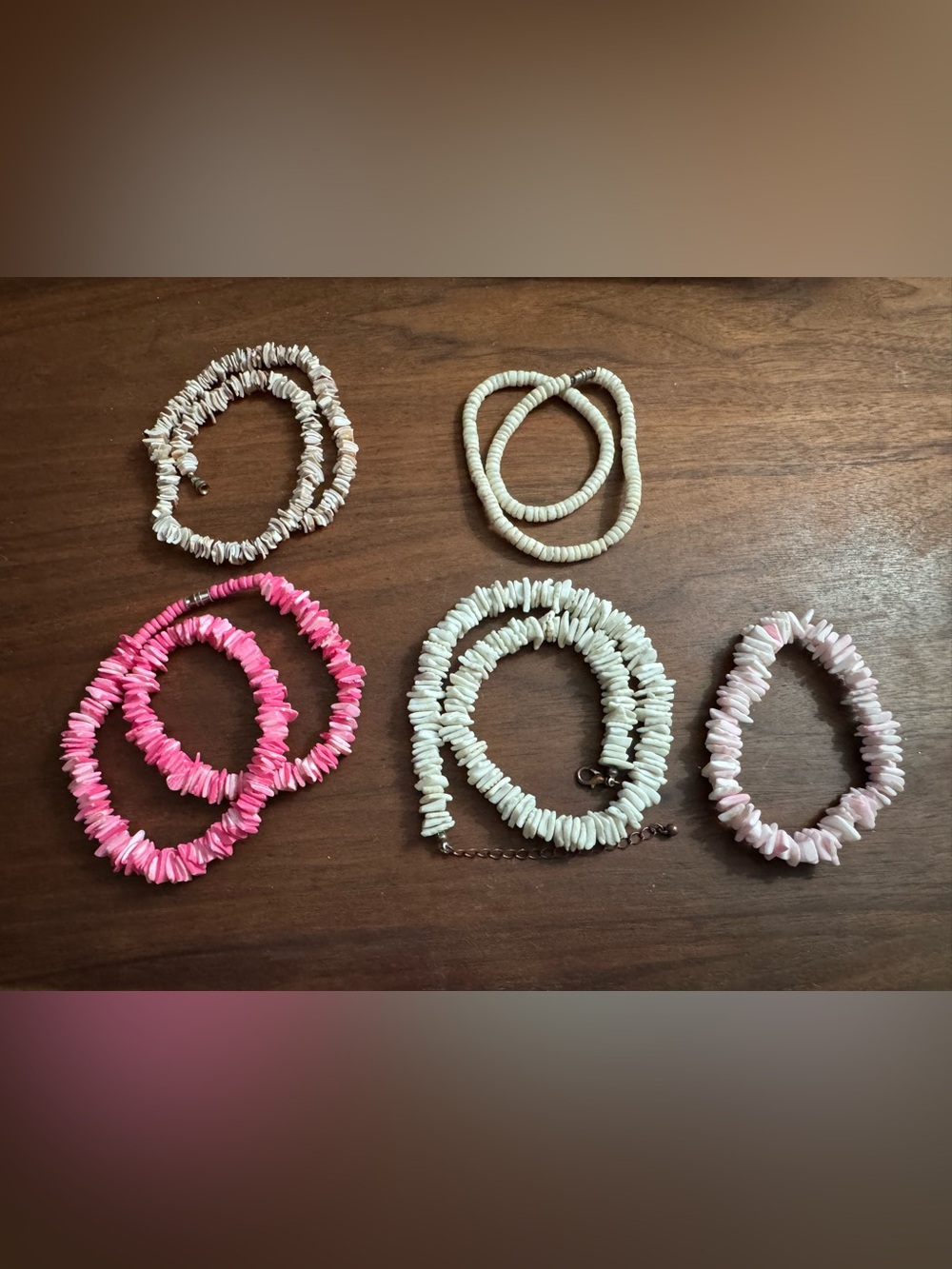 Selection of Puka Shell Chip & Heishi Necklace w/Stretch Bracelet